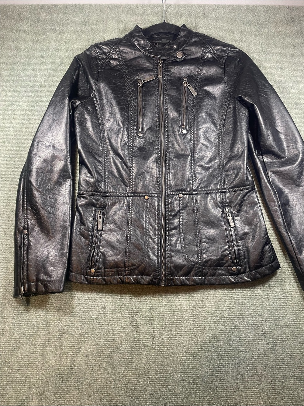Jou Jou Black Faux Leather Zip-Front Moto Jacket